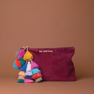ANTHROPOLOGIE The Wolf Gang Bedouin Clutch in Wine + Dust Bag & Oversized Tassel